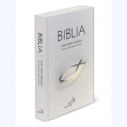 Biblia Stary i Nowy Testament.Oprawa balacron biała z rybką